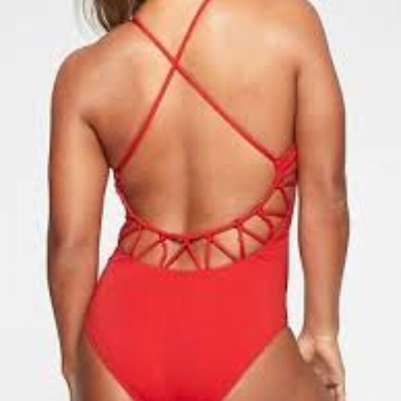 Athleta Kihei Loop-back Strappy Red One-piece Small - Picture 2 of 9
